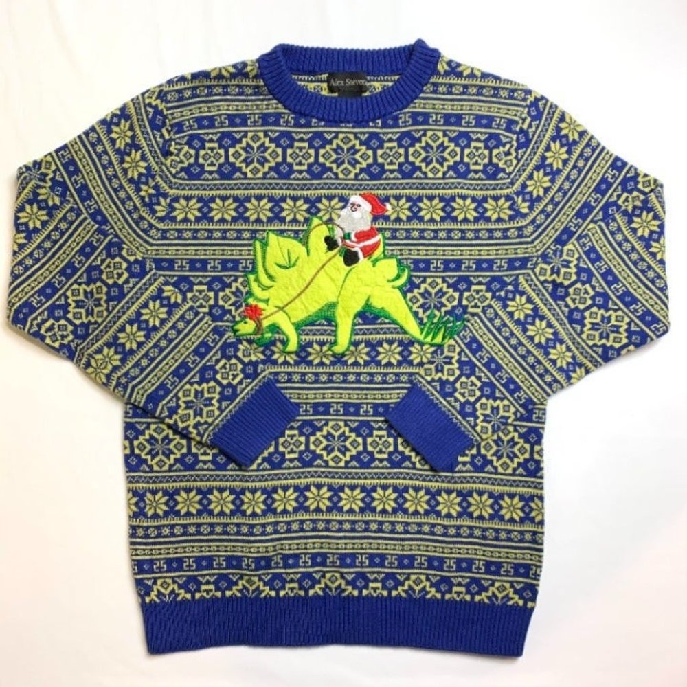 Blue and Yellow Dinosaur Christmas Sweater